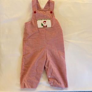 Smocked Giraffe Santa Overalls